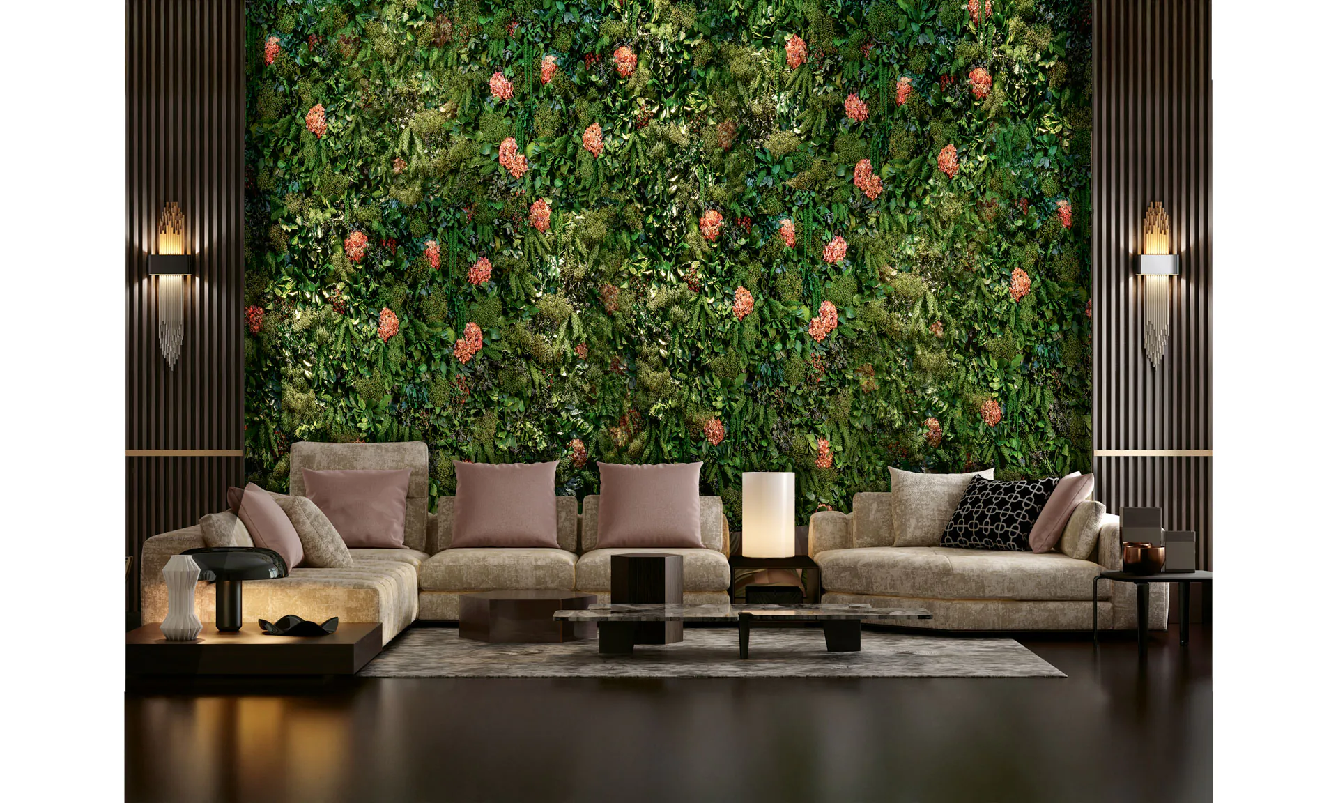Blumenwand Luxus Lounge Blütenmoos — Wandbegrünung von MOOSMOOS