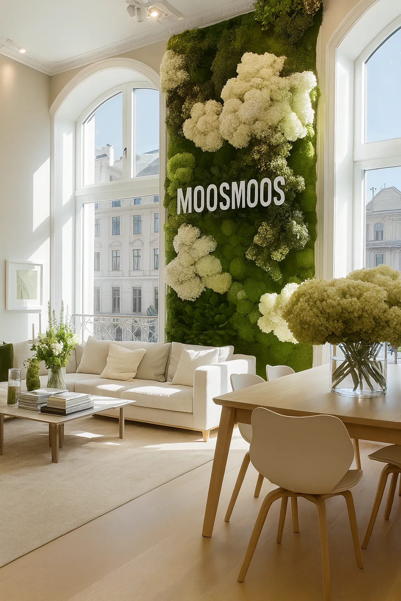Blumenwand Modern Wohnzimmer Skyline — Wandbegrünung von MOOSMOOS