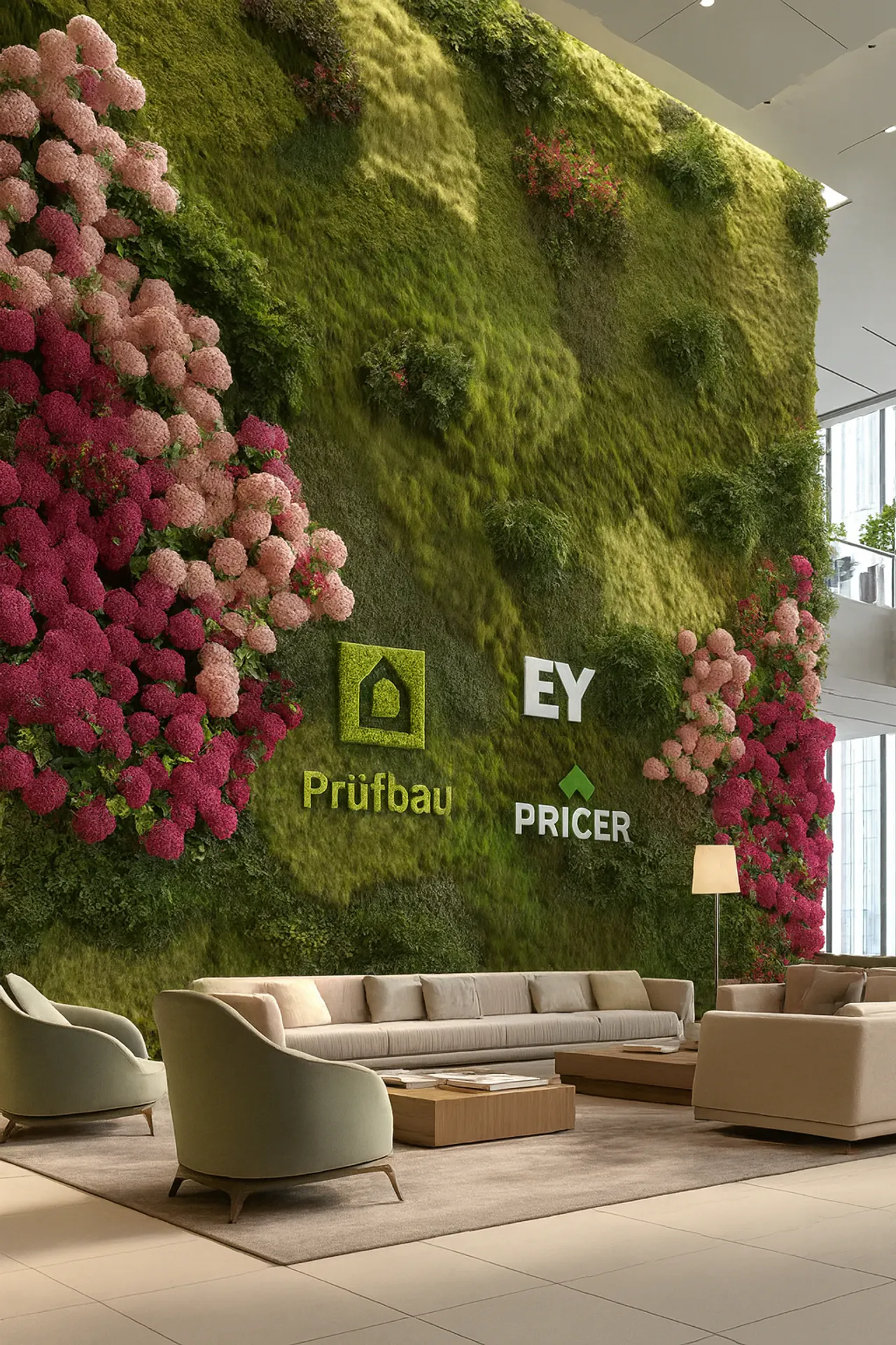 Blumenwand Unternehmenslobby Prüfbau Ey Pricer — Wandbegrünung von MOOSMOOS