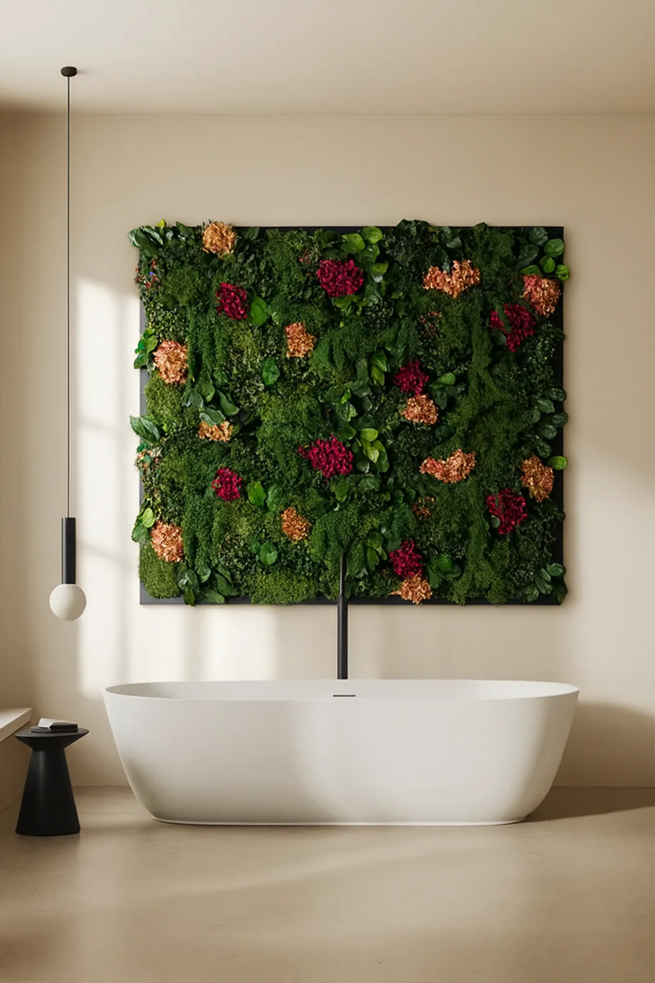 Blumenwand Wellness Badezimmer — Wandbegrünung von MOOSMOOS
