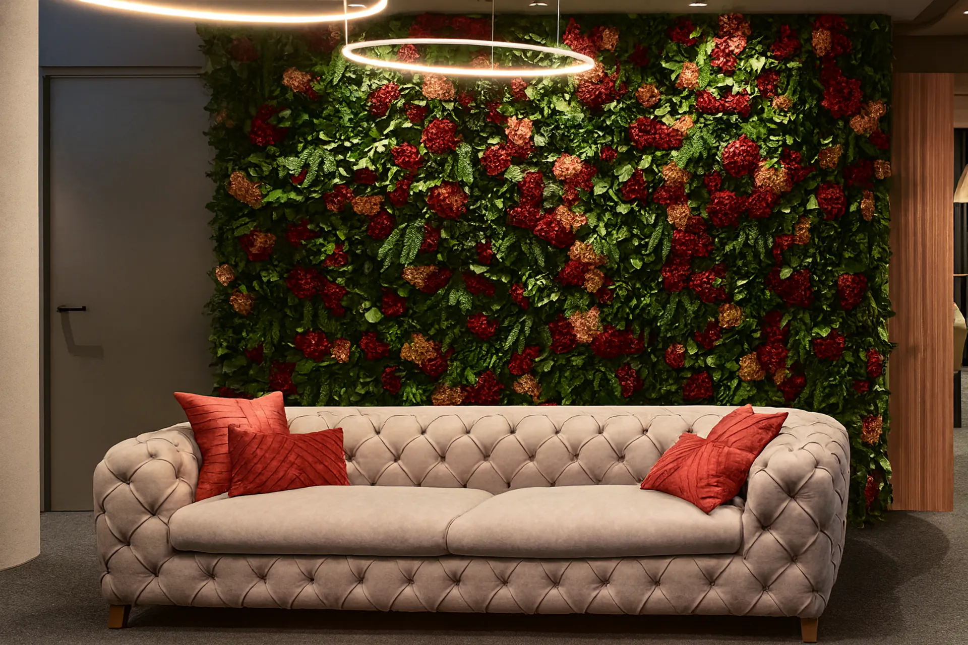 Blumenwand Wohnzimmer Lounge — Wandbegrünung von MOOSMOOS