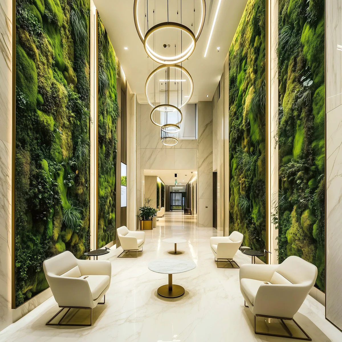 Hotellobby gestalten mit Moos — Mooswand im Empfang eines Luxushotels