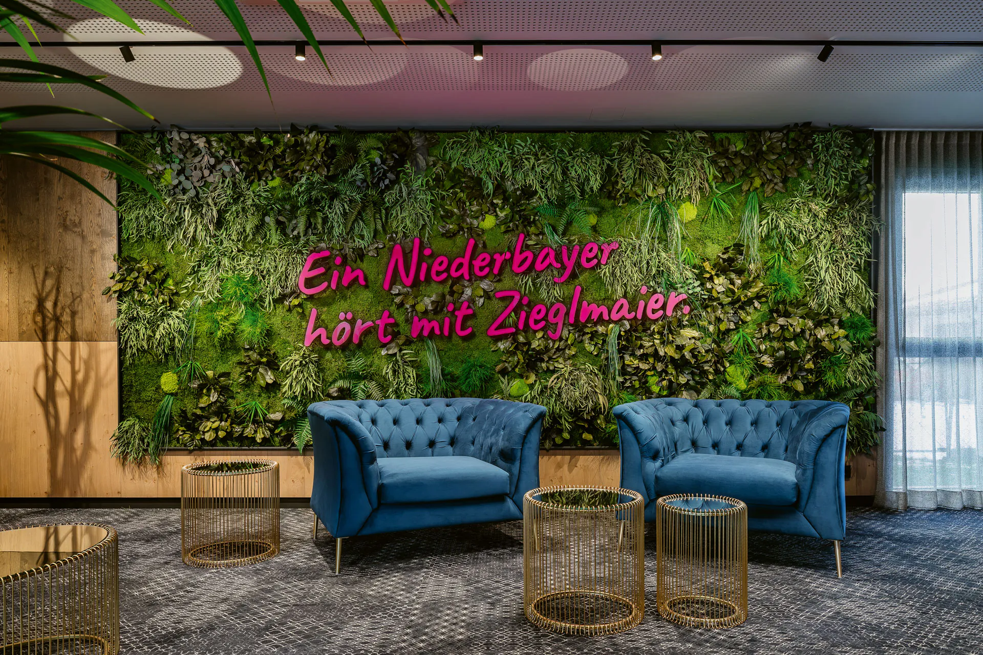 Logo Aus Moos Empfang Niederbeyer Showroom — Logo aus Moos von MOOSMOOS