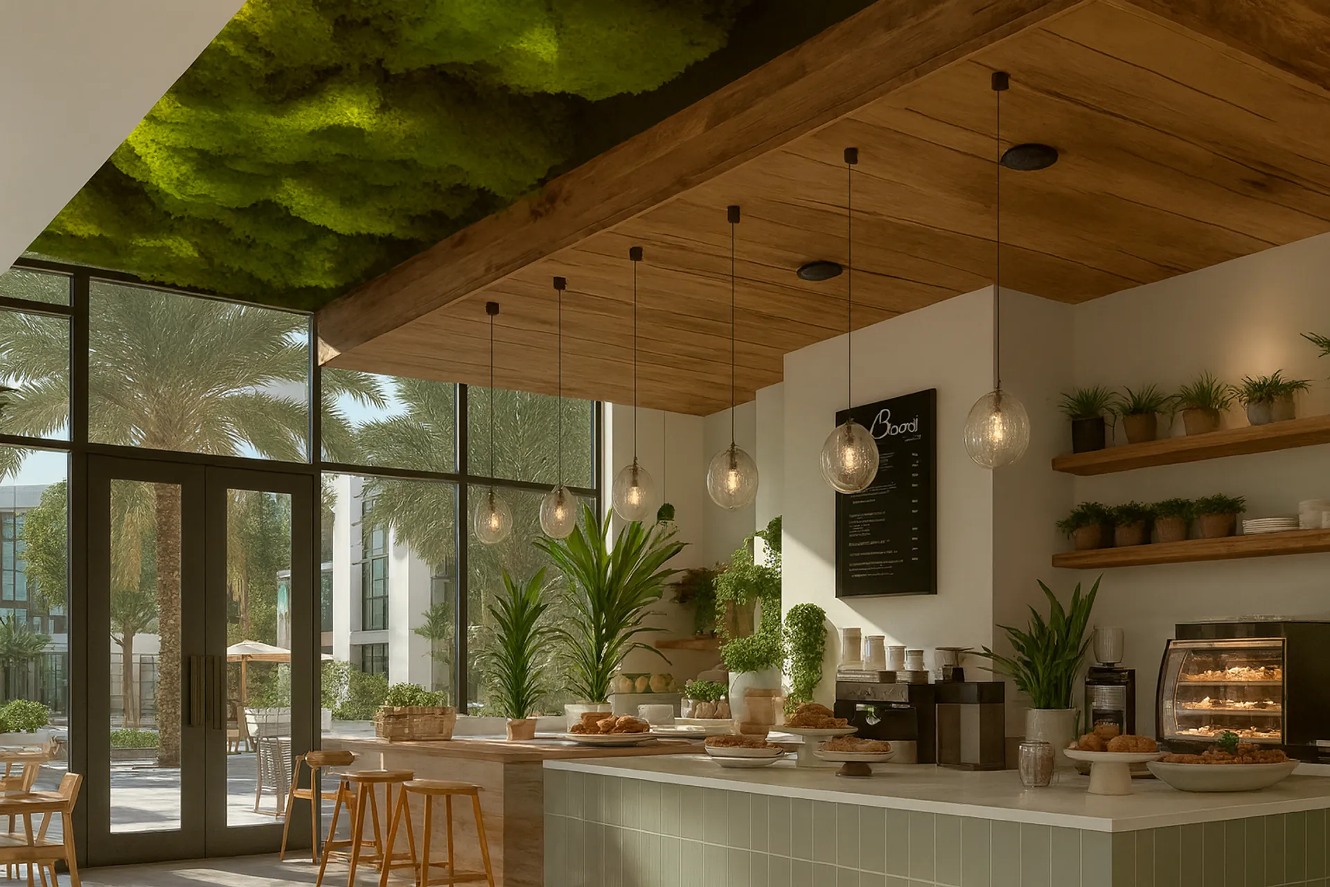 Botanical Sky Cafe Küche Grüne Decke — Deckenbegrünung von MOOSMOOS