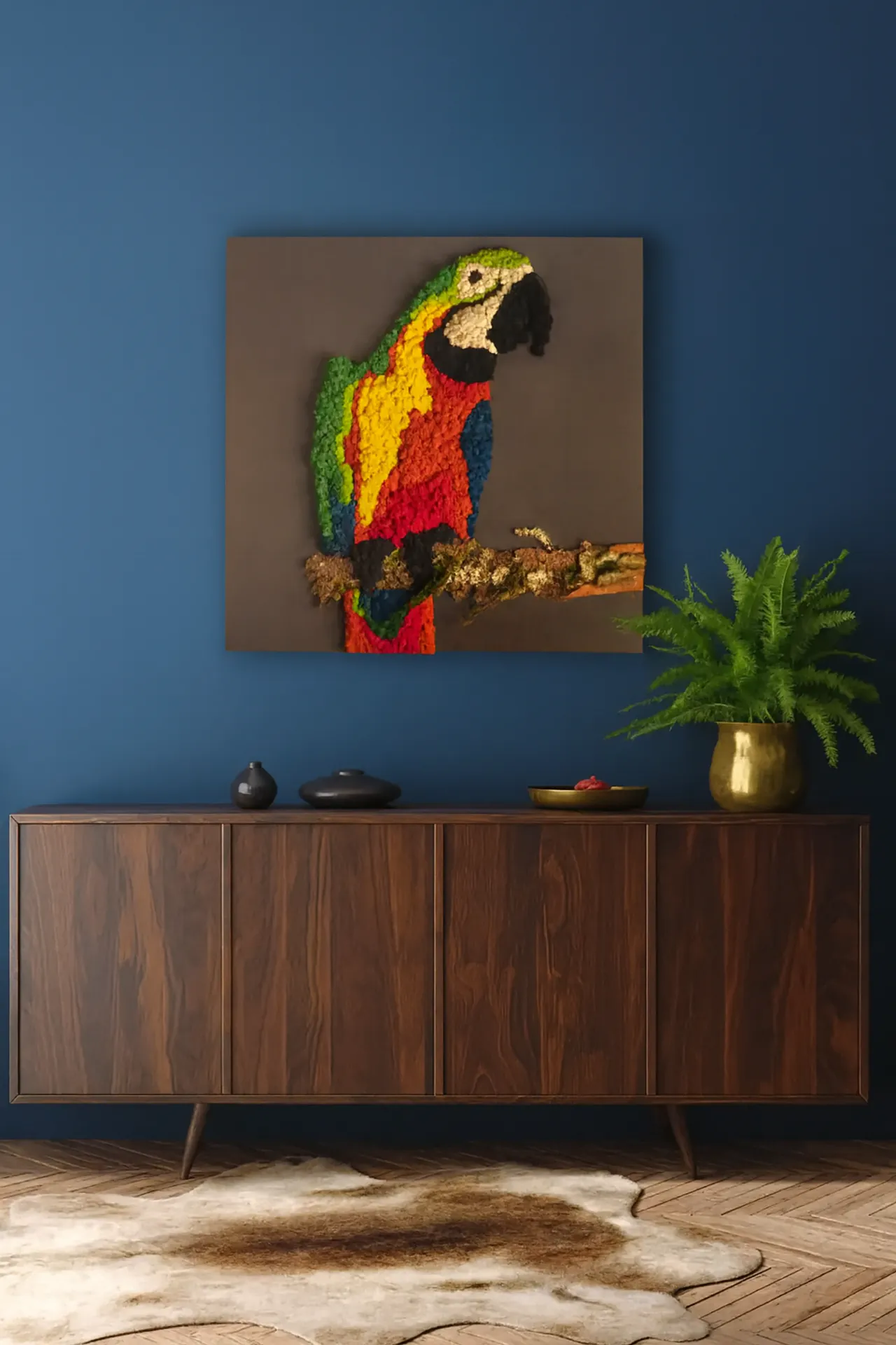 Moosbild Ara Papagei Büro Sideboard — Moosbilder von MOOSMOOS