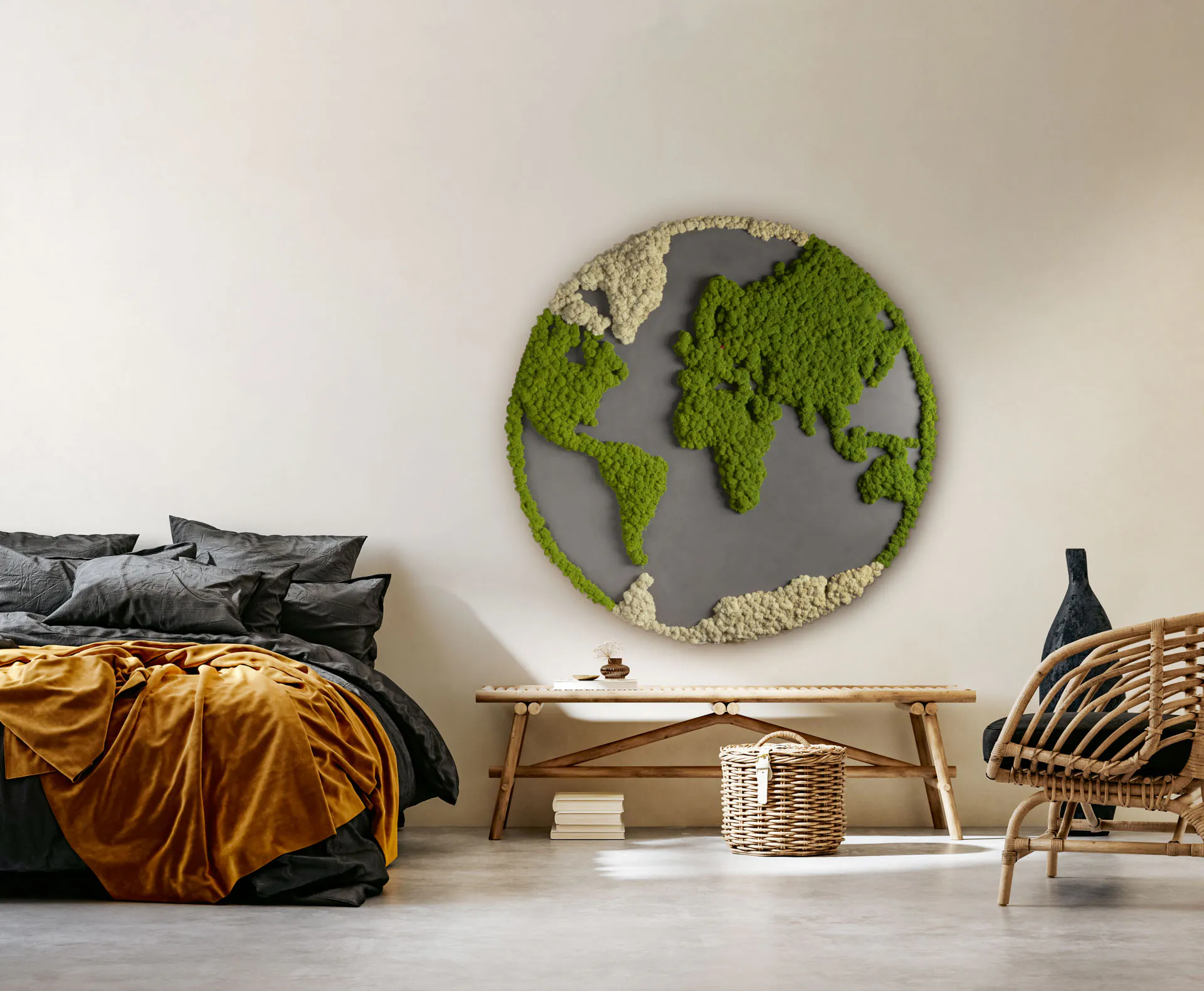 Moosbild Weltkarte Schlafzimmer Wanddekoration — Moosbilder von MOOSMOOS