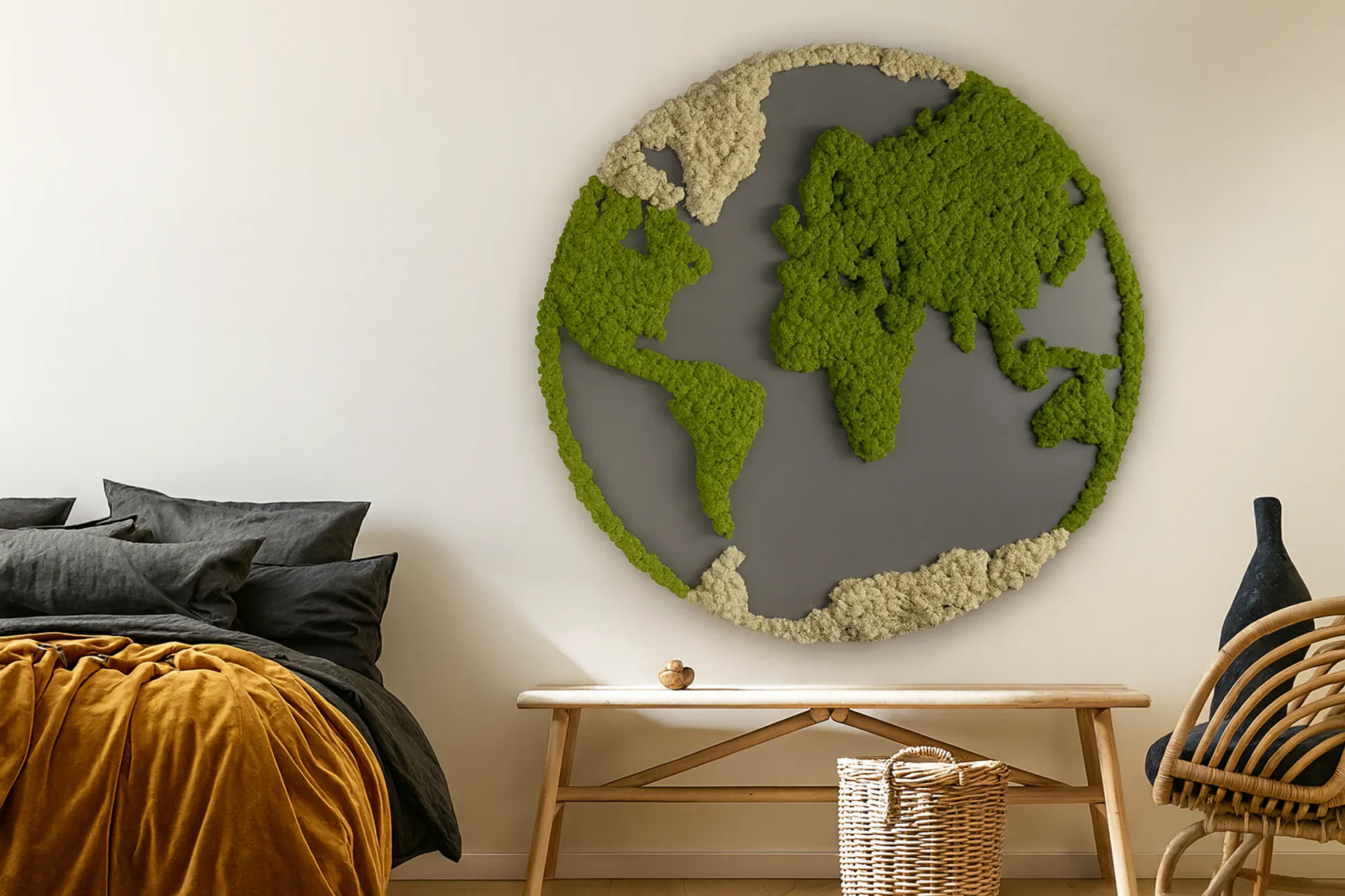 Moosbild Weltkarte Wohnzimmer — Moosbilder von MOOSMOOS