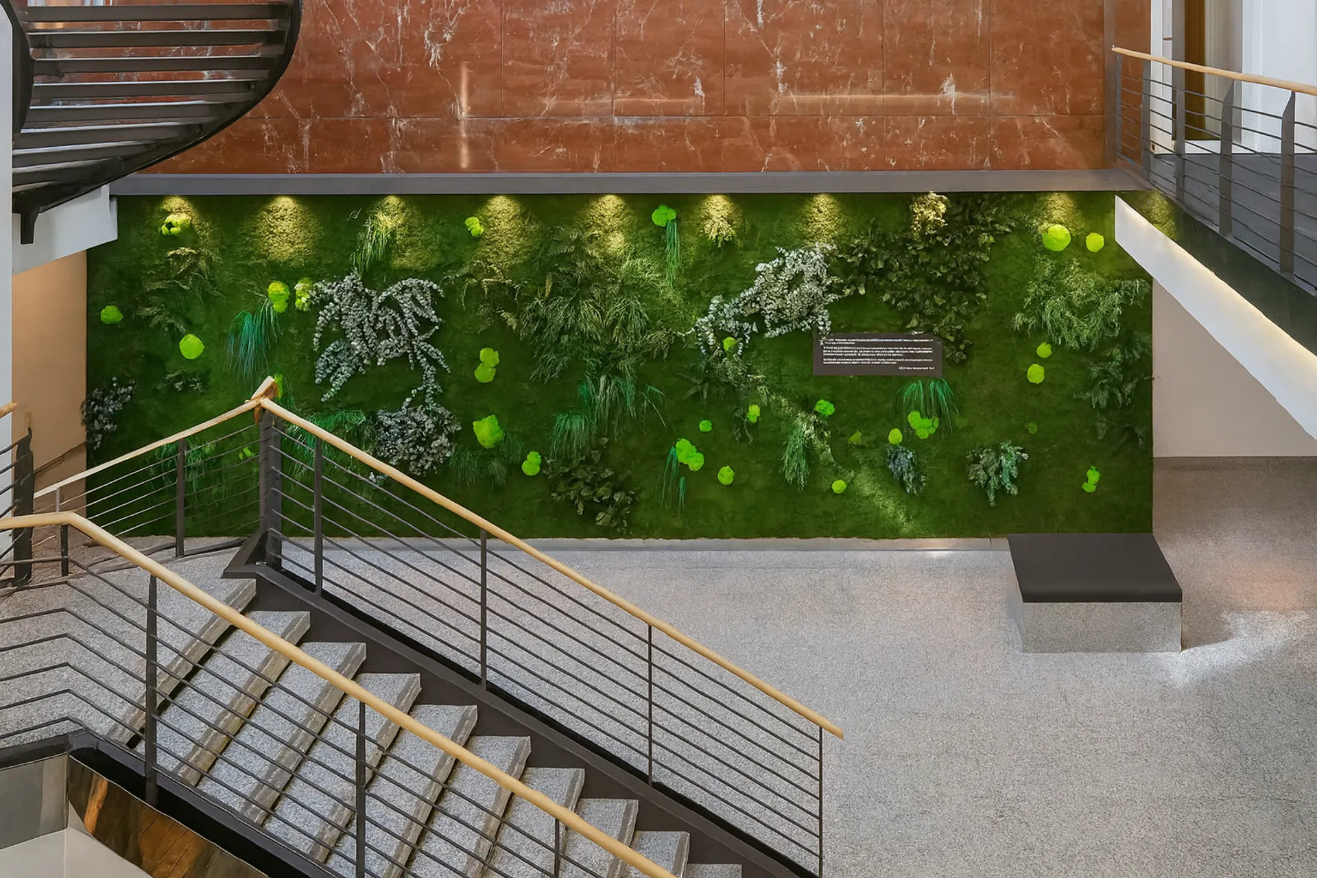 Mooswand Büro Empfang Moderne Treppe — Wandbegrünung von MOOSMOOS