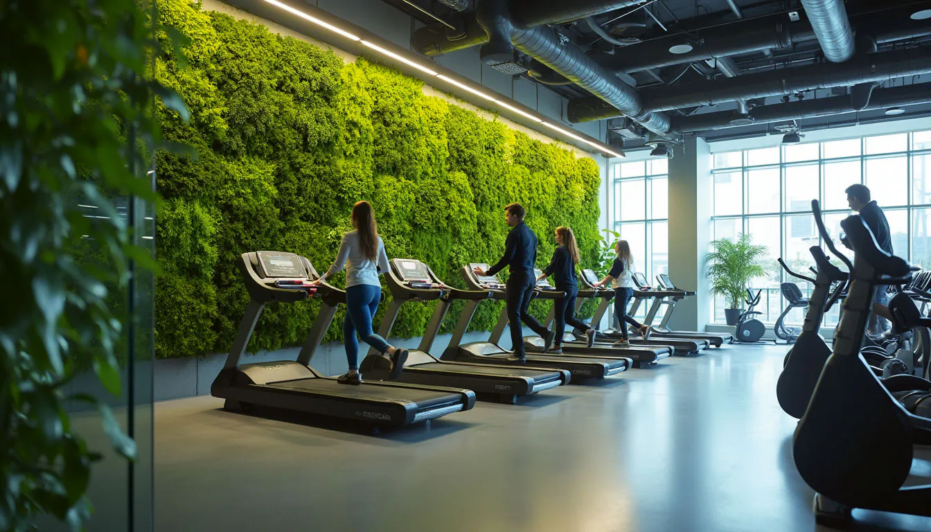 Mooswand im Fitnessstudio — natürliche Wandgestaltung auf der Trainingsfläche