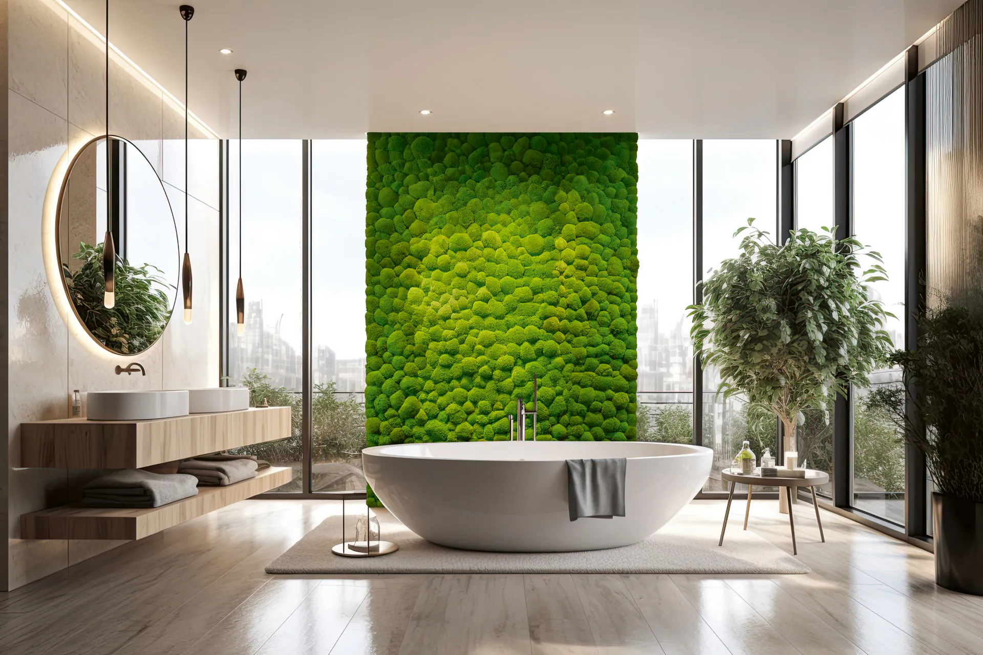 Mooswand Luxus Badezimmer Penthouse — Wandbegrünung von MOOSMOOS