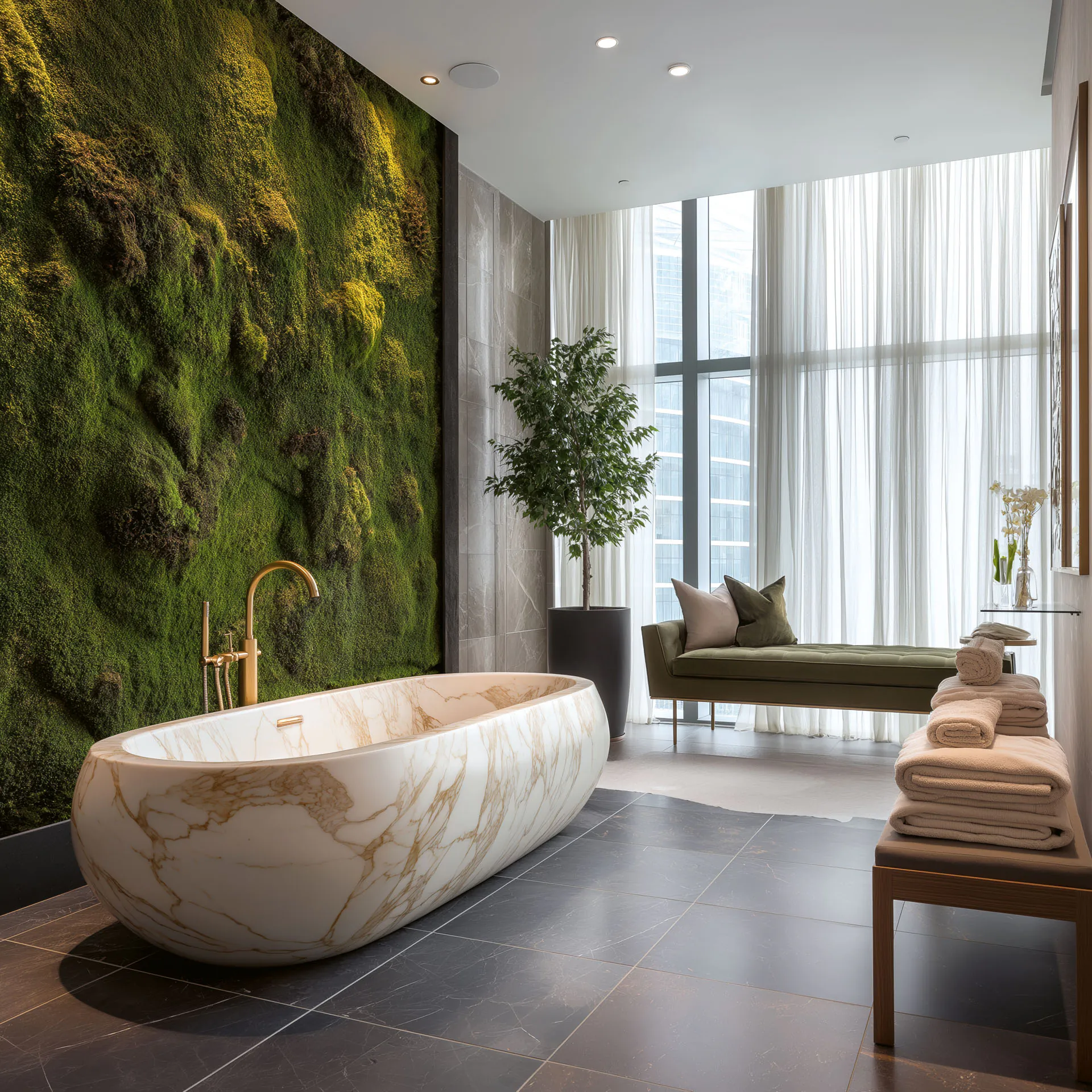 Mooswand Luxus Spa Badezimmer — Wandbegrünung von MOOSMOOS