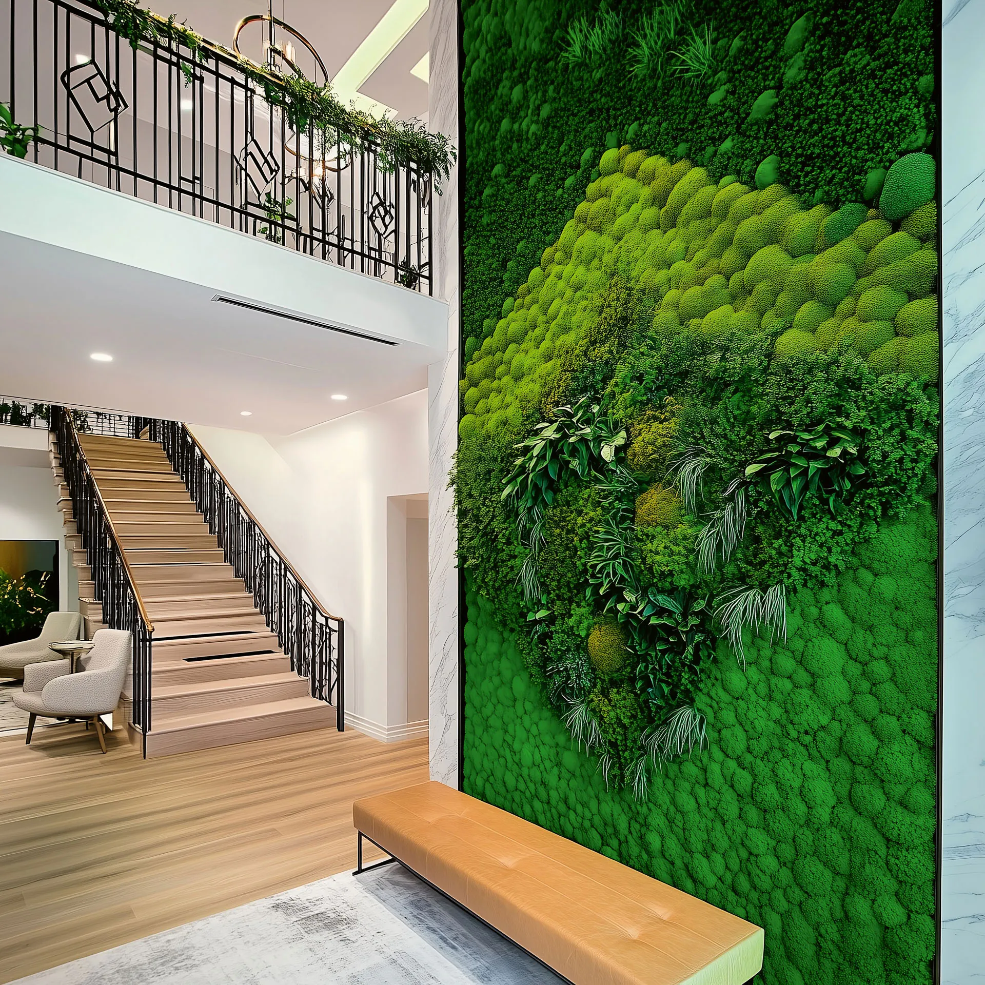 Mooswand Moderne Lobby Treppenaufgang — Wandbegrünung von MOOSMOOS
