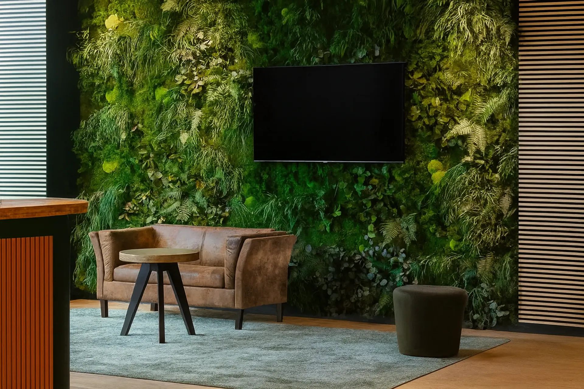 Mooswand Moderner Büro Lounge Bereich — Wandbegrünung von MOOSMOOS