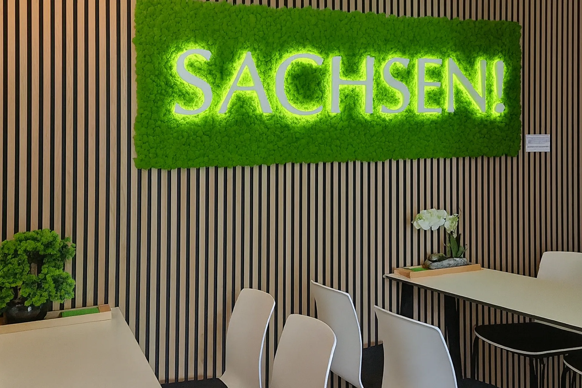 Logo aus Moos Büro Empfang Neon Logo — Logo aus Moos von MOOSMOOS