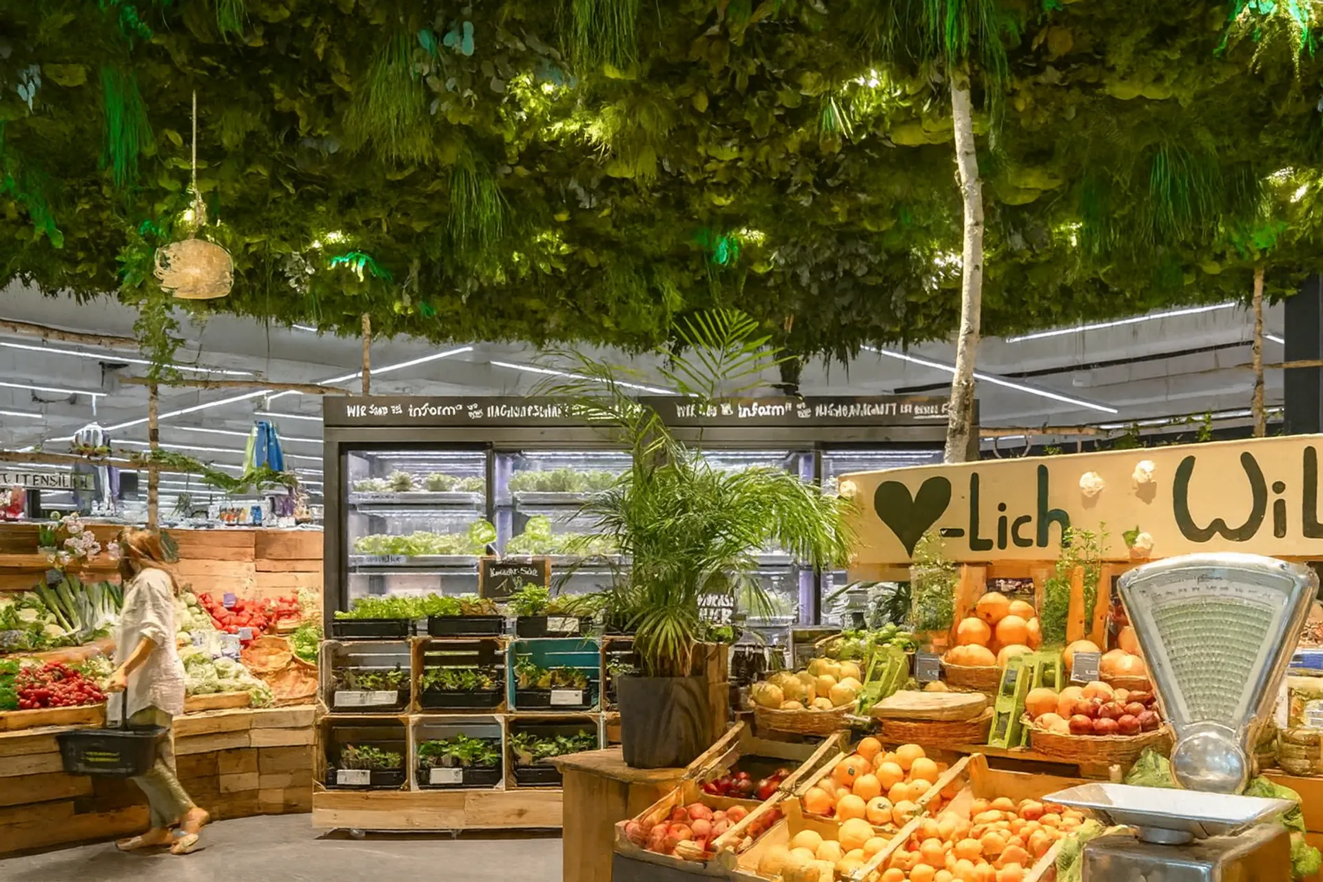 Botanical Sky Supermarkt Grüne Deckeninstallation — Deckenbegrünung von MOOSMOOS