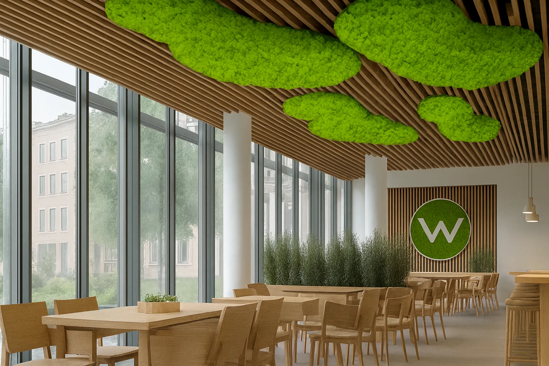 Moosdecke Restaurant Moderne Deckenbegrünung — Deckenbegrünung von MOOSMOOS