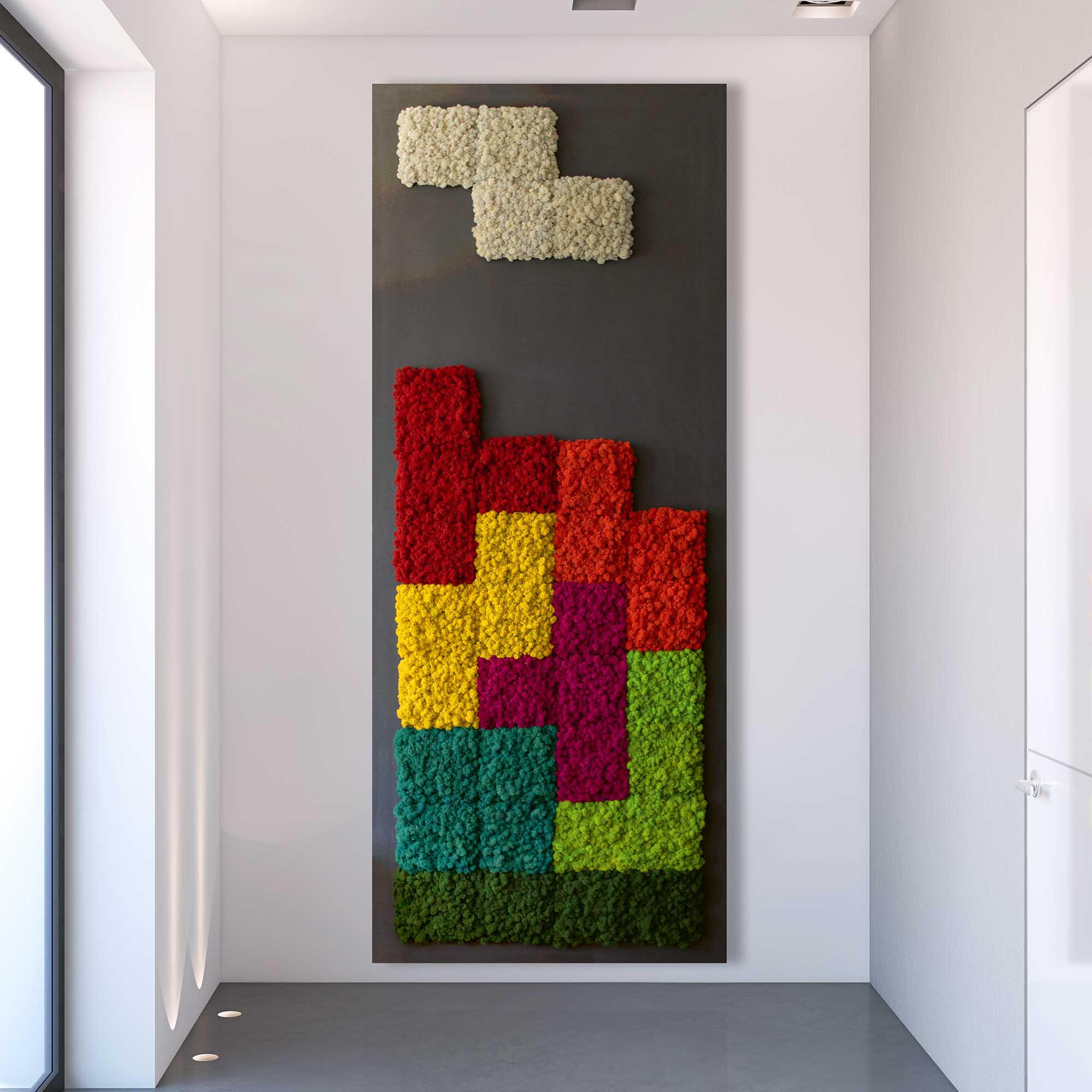 Islandmoos Mooswand in Tetris Optik in moderner Art