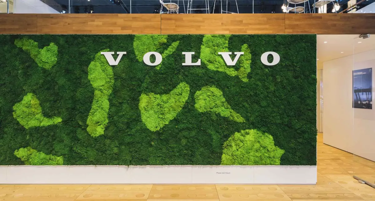 Mooswand aus Waldmoos mit Logo Volvo