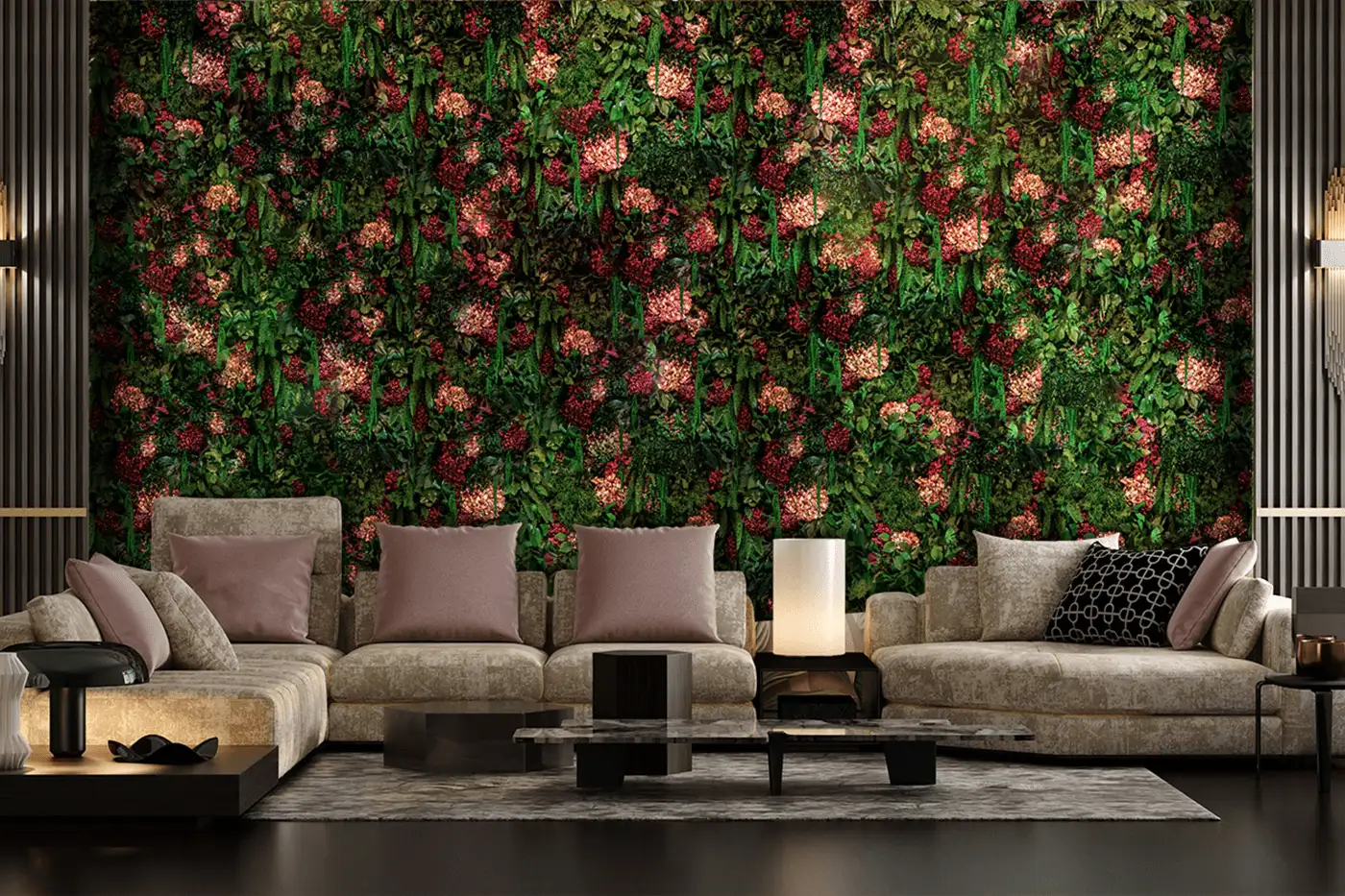 Blumenmooswand mit Couch