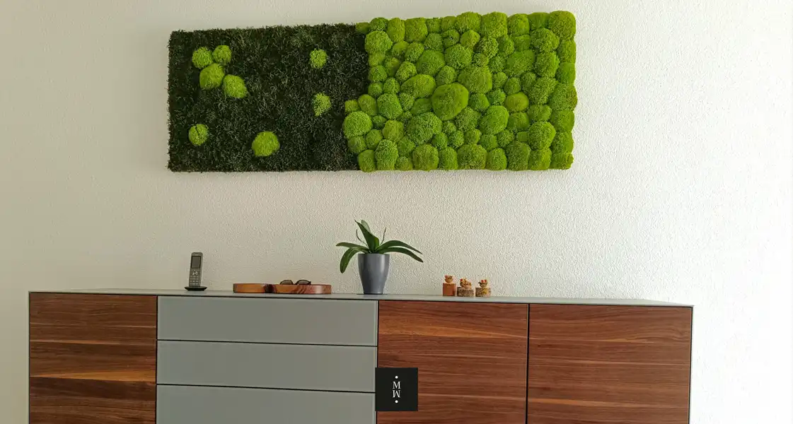 a green and white wall art