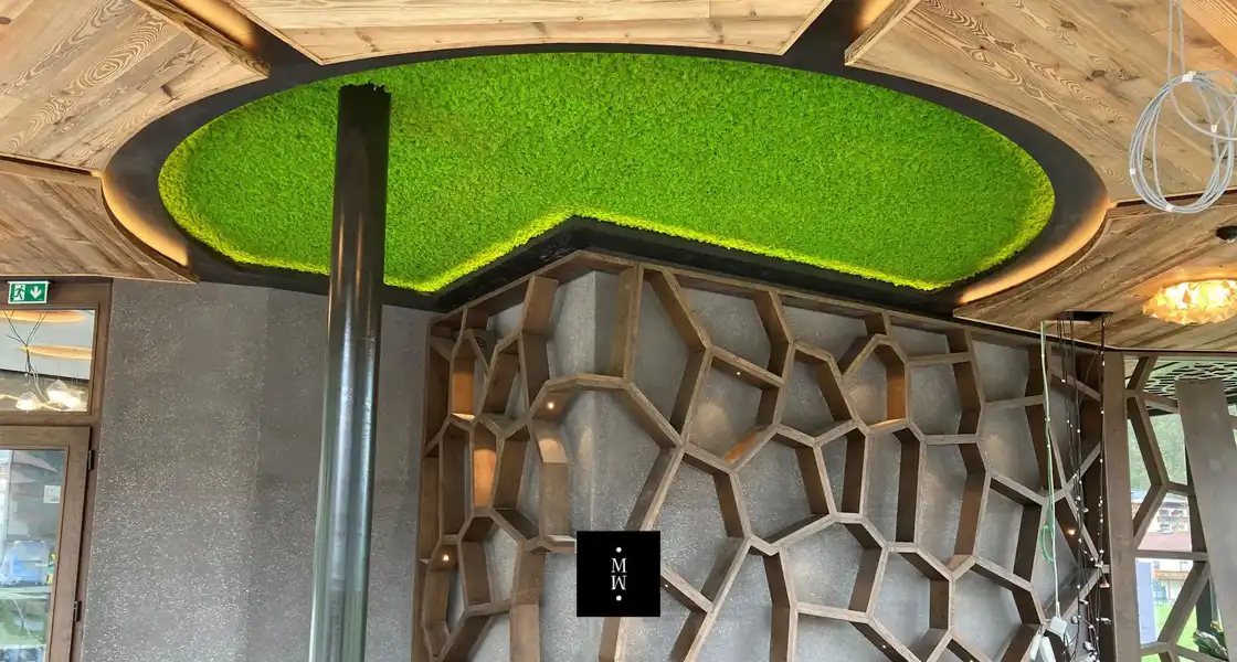 a green carpet on the wall